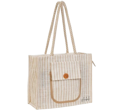 Stripe Jute Bag - Color: White