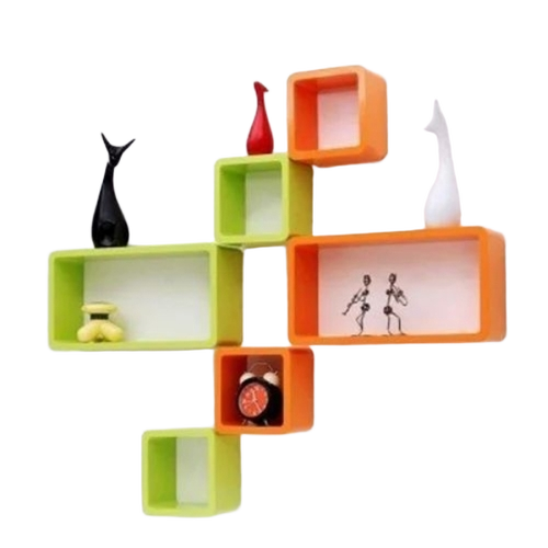 Wooden Wall Shelf Set - Solid Wood, Green and Orange, Wall Mounted | Space Saving, Durable Finish, Strong Brackets, Multi Shelf