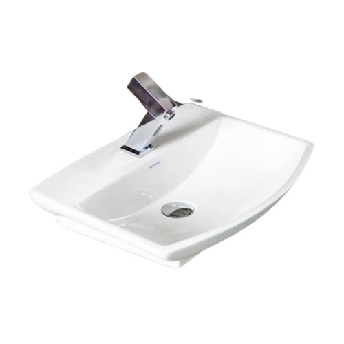 Table Top Wash Basin - Ceramic Standard Size, Blue, Elongated Shape | Deck Mounted, Polished Surface, Washdown Flush