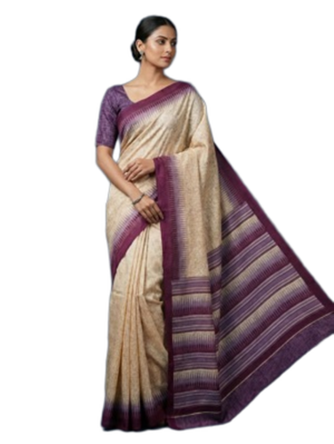6.30 Meter Crepe Silk Saree - Color: Off White & Wine
