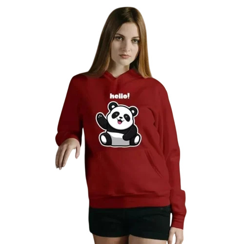Maroon Panda Printed Ladies Cotton Hoodies - Ethnic Region: Indian