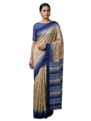Uniform Saree For Ladies - Color: Off White & Blue
