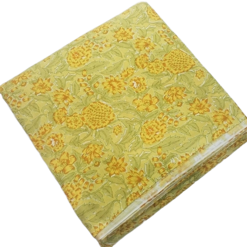 Cotton Sanganeri Jaipuri Printed Fabric - Cotton, Yellow | Skin Friendly, Hand Wash