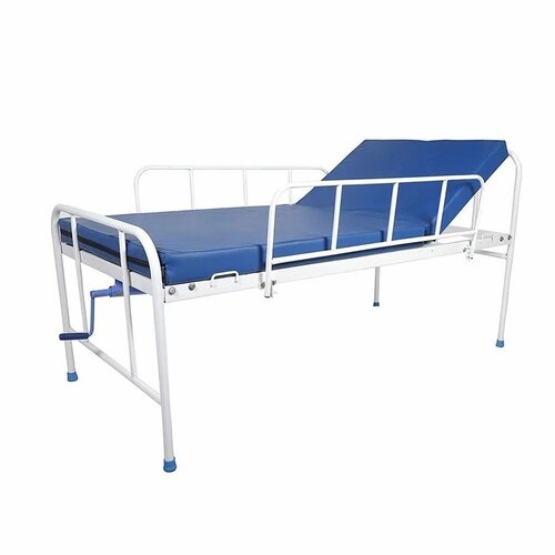Manual Hospital Semi Fowler Bed - Metal, Standard Size, White & Blue, Portable, Durable | 1 Year Warranty, New Condition