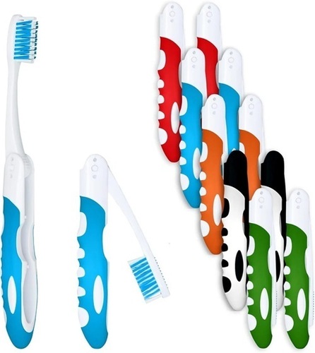 Foldable Travel Toothbrush - Plastic Bristles, All Size, Multi Color | Compact, Lightweight, Portable, Soft Bristles, Durable