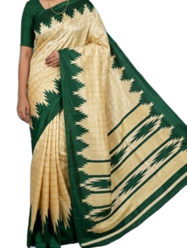 Ladies Crepe Printed Sarees - Color: Green And Coffee