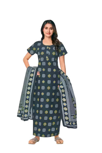 Cotton Nighty - 100% Cotton Plus Size Multiple Colors | Lightweight Breathable Printed Short Sleeve Night Suit