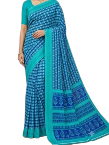 Crepe Printed Sarees For Daily Wear - Color: Blue