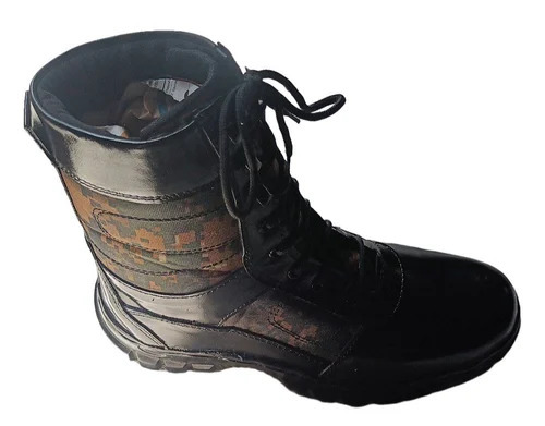 Men Leather Army Boots - Color: Black