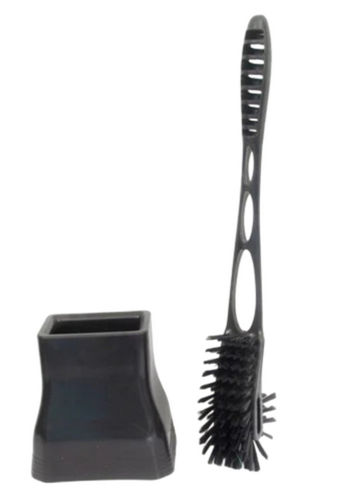 Double Hockey With Container Toilet Brush - Polypropylene Bristles, 38cm Handle, Grey Glass Holder | Soft Bristle, Standard Size, Plastic Material