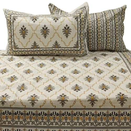 Hand Block Printed Cotton Bedsheet - Color: White