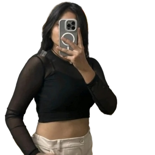 Long Sleeves Net Crop Tops