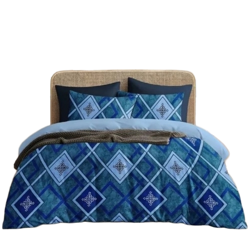 125 Gsm Printed Bedsheet Double Set - 100% Cotton, Double Size, Blue | Shrink Resistant, Modern Printed Pattern