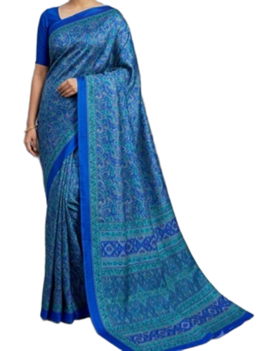 Blue Crepe Printed Sarees - Gender: Female