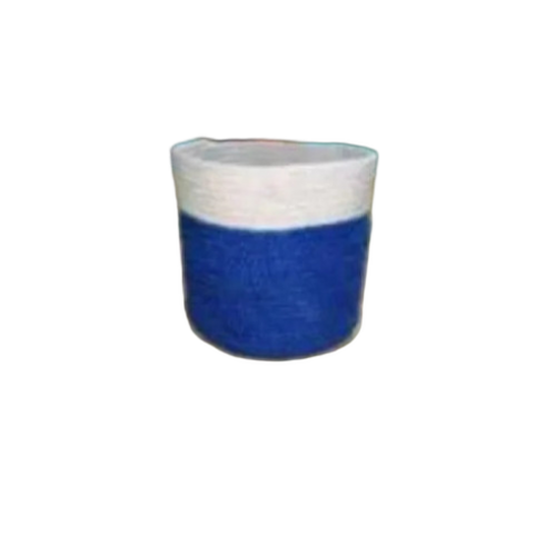 Blue And White Jute Laundry Basket
