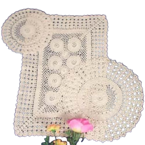 Handmade Crochet Lace Table Cloth - Color: White Or Beige