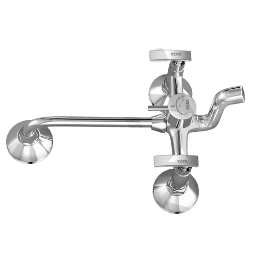 Bathcare Wall Mixture Soft Series With Legs And L-Bend - Brass, Silver, Three Handles, Wall Mounted | Durable, Glossy Satin Finish