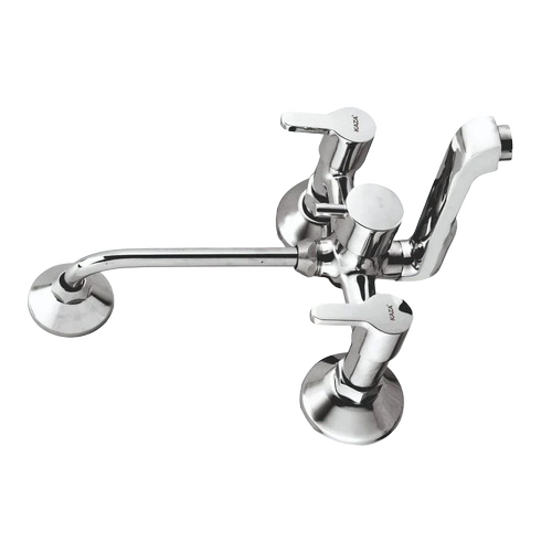 Wall Mixture 2 In 1 Telephonic With Bend High Flow - Stainless Steel Double Handle Polished Silver | Durable Satin Finish Home Bathroom Fitting