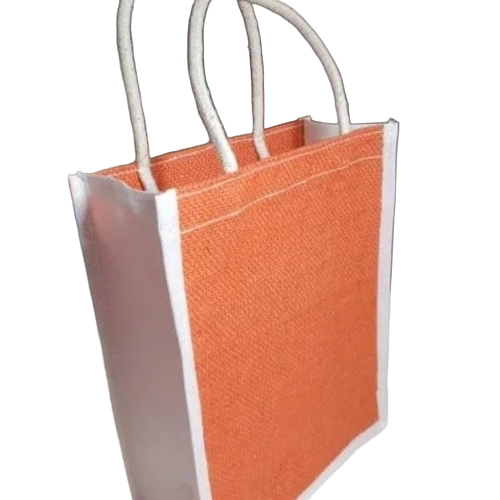 Plain Jute Bag - Jute Material, Orange and White, Spacious Capacity | Reusable, Biodegradable, Strong Handles, Tear Resistant
