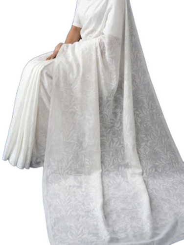 White Sarees With Weaving Pattern - Fabric Type: Art Silk
