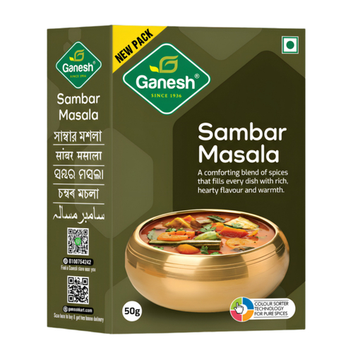 Sambar Masala - Reddish Brown Powder, 50g | Aromatic Spicy Flavor, Food Grade Blend, 12 Months Shelf Life