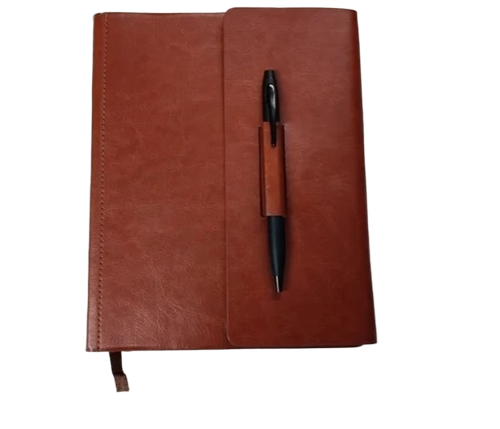 Brown Pu Leather Notebook Diary - Binding: Hard Bound