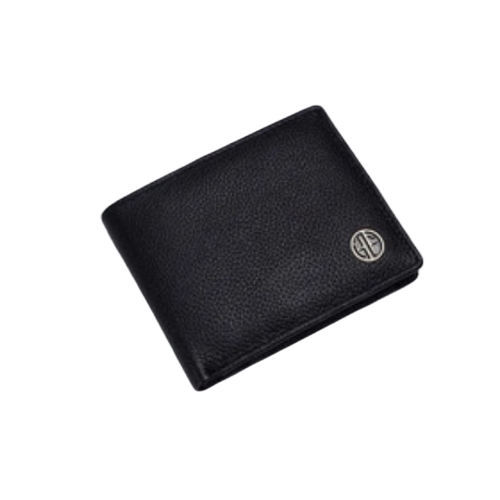 Portable Men Black Leather Wallet - Design: Plain
