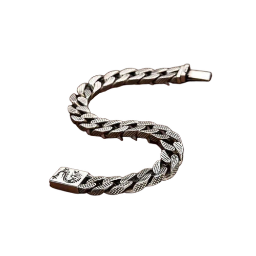 Mens Turkey Dragon Design Lock Dotted Pure Silver Bracelet - Weight: 46 Grams (G)