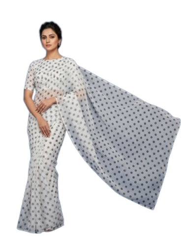 Printed Georgette Sarees - Color: White