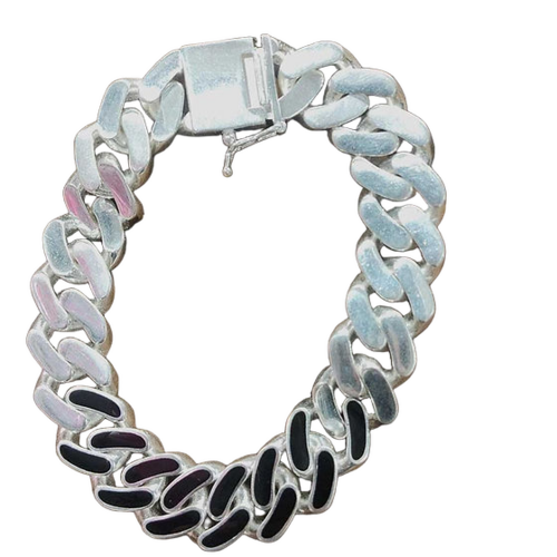 Heavy Curb Italic Lock Silver Bracelet 54.3Gm - Finish: Perfect