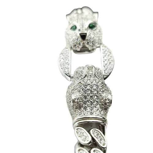 Mens Double Face Jaguar Design Pure Silver Bracelet 65Gm - Gender: Unisex