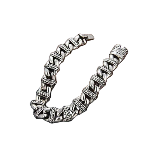 Mens Imported Turkey Retro Design Curb Close Hook Design Pure Silver Bracelet - Style: Contemporary