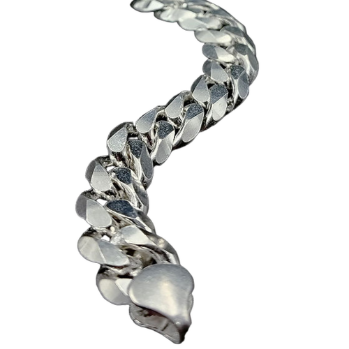 Mens Sharp Heavy Curb Design Pure Silver Bracelet 60Gm - Style: Contemporary