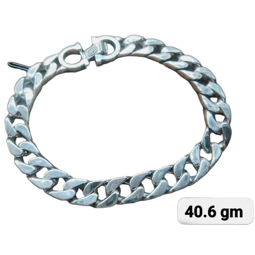 Mens V Face Curb Sharp 925 Pure Silver Bracelet With Fancy Lock 40.6 Gm - Gender: Unisex