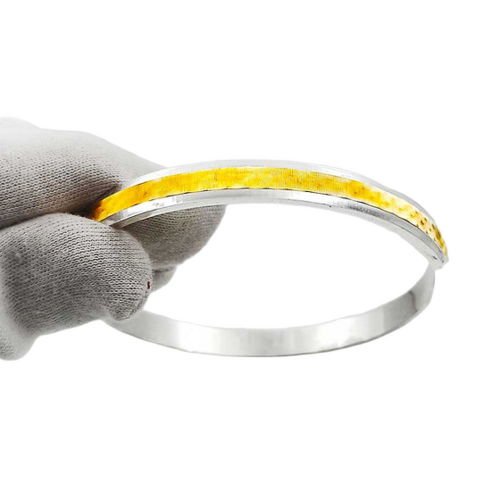 Mens Flat Gold Rodium Lining Pattern Design Pure Silver Kada 50Gm - Gender: Women