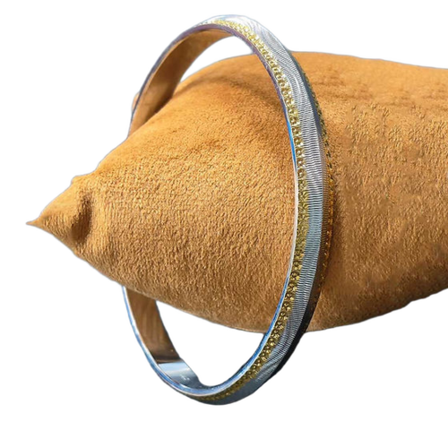 Unisex V Shape Wavy Design Gold Rodium Pure Silver Kada 50Gm - Jewelry Type: Bangles