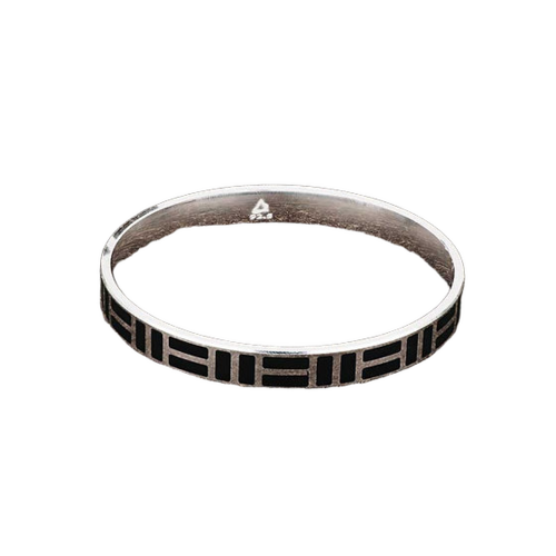 Mens Fancy Block Pattern Design Pure Silver Flat Kada 50Gm - Gender: Unisex