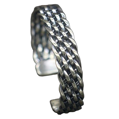 Braided Wide Cuff Link Silver Kada 60Gm - Gender: Women