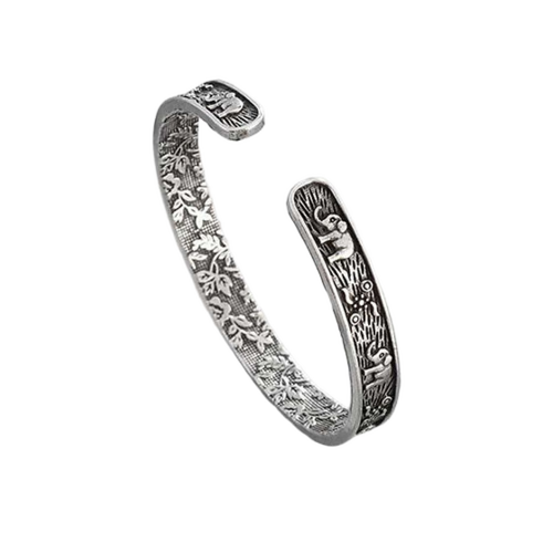 Old Style Elephant Craving Casting Design Pure Silver Oxidised Kada 60Gm - Gender: Unisex