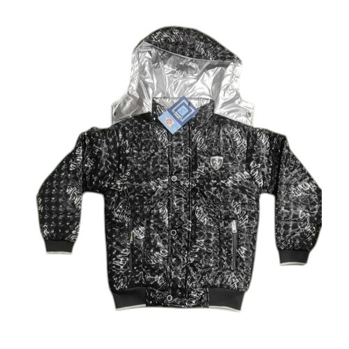 Boy Black Silver Printed Jacket - Age Group: 7 To 8 Years