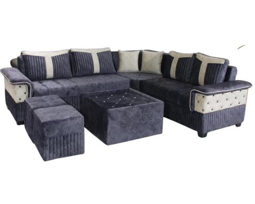 8 Seater Velvet L Shape Wooden Sofa Set