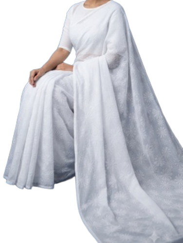 White Saree With Emboss Pattern - Feature: Comfortable To Wear
