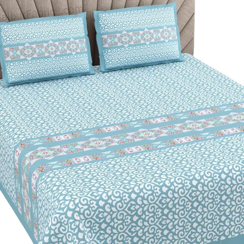 Printed Cotton Double Bedsheet - Color: Blue