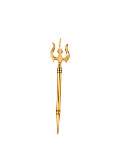 Traditional Hindu Religious Pure Brass Trishul - Color: Golden