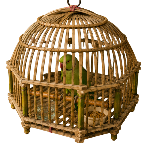 Large Tecksoi Woven Earth Bamboo Round Bird Cage - Weather Resistance: No