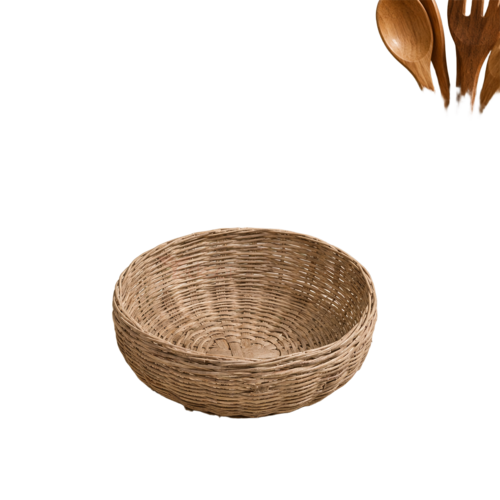 Tecksoi Bamboo Woven Round Basket Self Decor & Storage