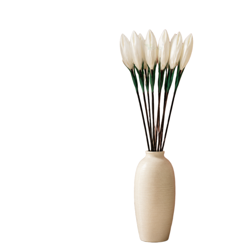 Tecksoi Silk Lotus Buds White Flower Sticks - Sola Wood, 26-28 Inch, White | Handmade, Durable, Eco-Friendly, Polished Finish