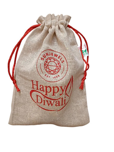 7 Inch Printed Jute Potli Bags - Color: Brown