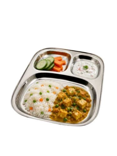 Stainless Steel Three Sectioned Plates 2 Pcs - Color: Silver
