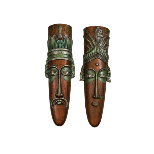 Tecksoi Terracotta Tribal Couple Face Art For Home Decor - Design Type: Folk Airt